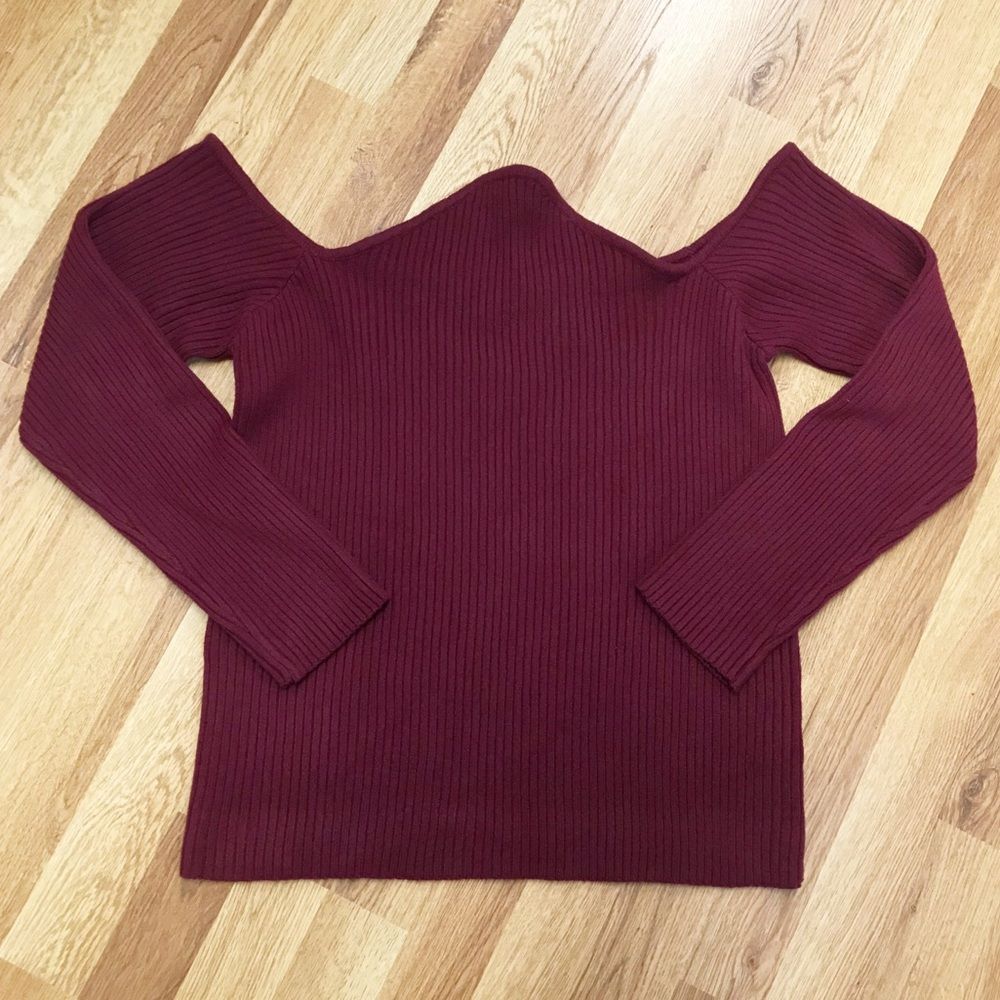 ELOQUII Burgundy Red Off The Shoulder Top Sweater Ribbed Long‎ Sleeve Size 22 24
